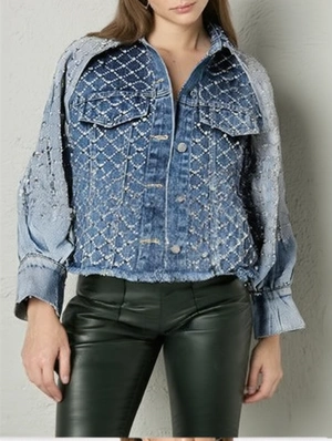 Embellished Lapel Denim Cropped Jackets
