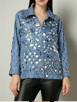 Rhombic Embellished Sequin Denim Jackets