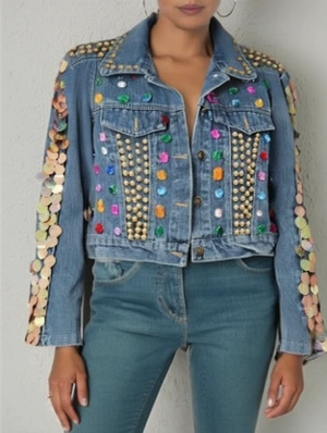 Embellished Sequin Lapel Denim Jackets