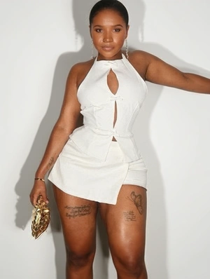 Sexy Hollow-out Halter Backless 2pcs Skirt Sets