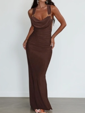 Ruched Wing Neck Backless Maxi Dress
