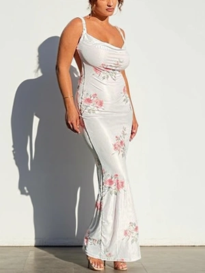 Floral Wing Neck Backless Maxi Dress