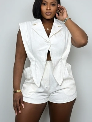 Irregular V Neck Lapel Sleeveless Rompers