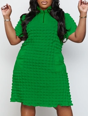 Ruched Zipper Mock Neck A-line Mini Dress