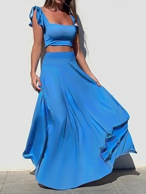 Lace Up Cropped Tank Swing Skirt Sets