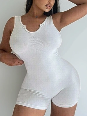 Ribbed U Neck Sleeveless Fitted Rompers