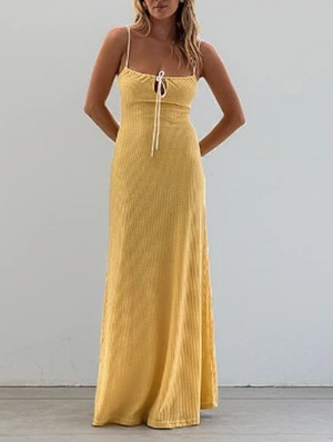 Solid Lace Up Sleeveless Maxi Dress