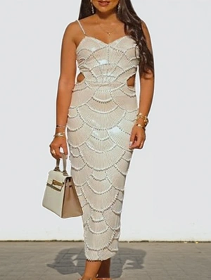 Sequin Beading Cutouts Split Hem Maxi Dress