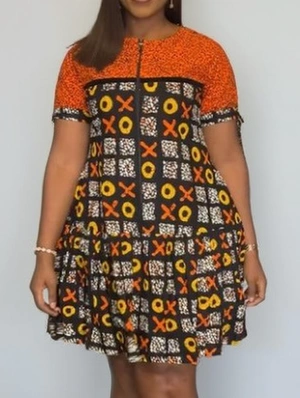 Geometric Pleated Lace Up Mini Dress