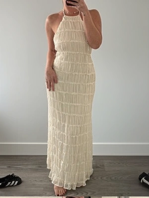 Ruched Halter Backless Ruffle Maxi Dress