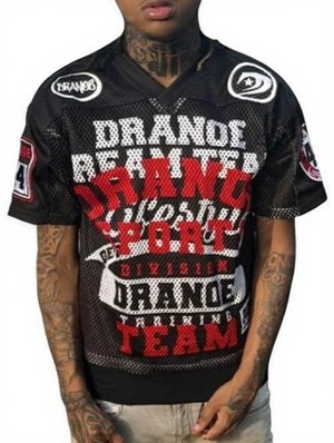 Letter Number Print Mesh V Neck Jersey