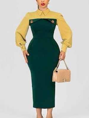 Colorblock Lapel Split Hem Maxi Dress