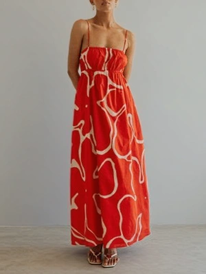 Abstract Printed Sleeveless Tie-wrap Maxi Dress