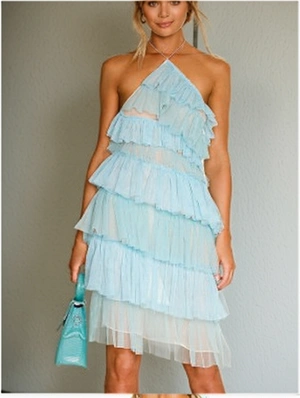 Sheer Halter Backless Layered Midi Dress