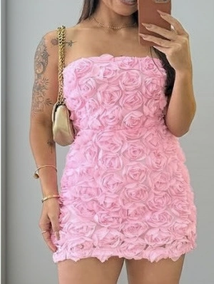 Stereo Flower Bodycon Strapless Mini Dress