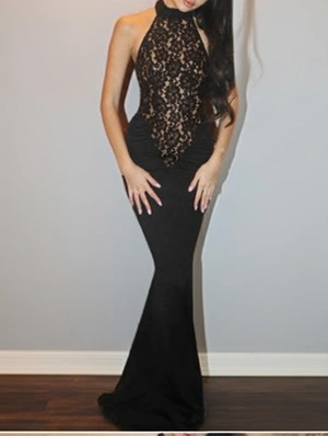 Flower Lace Halter Backless Maxi Dress