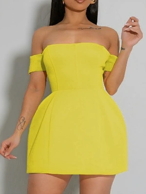 Plain Off Shoulder A-line Mini Dress