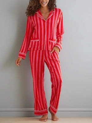 Colorblock Striped Shirt Pant Pajamas Sets