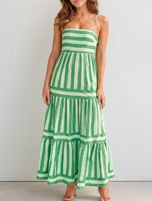 Colorblock Striped Print Swing Maxi Dress