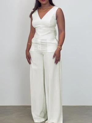 Bow Patchwork Backless Tank Pant Sets