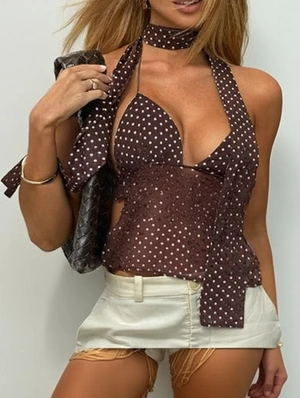 Dots Print Bandage Deep V Neck Tank
