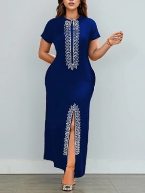 Rhinestones Split Hem Fitted Maxi Dress
