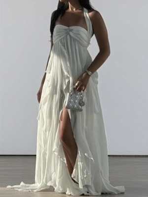 Lacework Ruched Sleeveless Maxi Dress