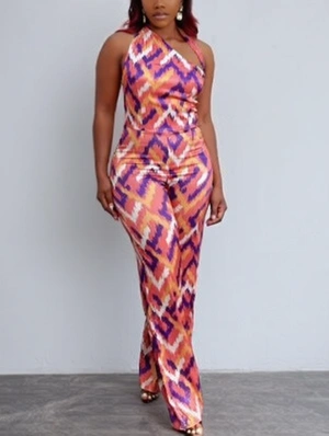 Colorblock Backless Wide Leg Jumpsuits