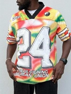 Colorblock Number Print V Neck Tee
