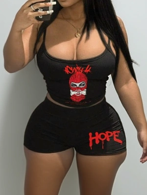 Cartoon Letter Printed Tank Short Sets