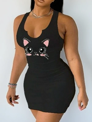 Cartoon U Neck Sleeveless Mini Dress