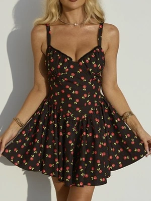 Cherry Disty Floral Print Sleeveless Mini Dress