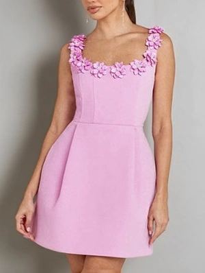 Flower Decor Sleeveless A-line Mini Dress