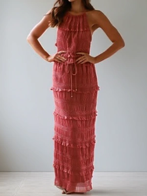 Chiffon Pleated Backless Lace-Up Skirt Sets