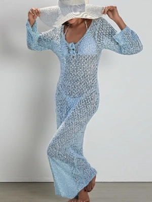 Bohemian Crochet Hollow-out Flower Long Sleeve Dress