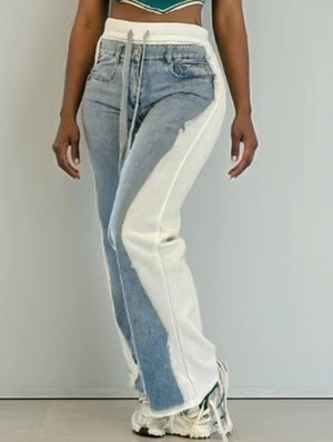 Colorblock Denim Patch Straight Pants