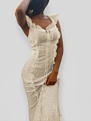 Sweet Ruffles Hollow-out Sleeveless Maxi Dress