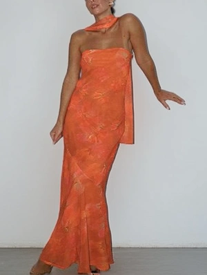 Bohemian Printed Ribbons Off Shoulder Maxi Dress