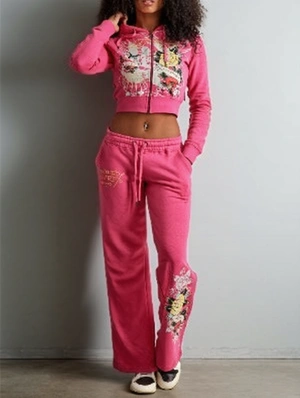 Rose Heart Bird Graffiti Hooded Pant Sets