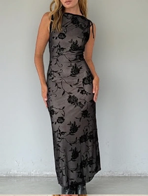 Modernist Gauze Patchwork Printed Sleeveless Long Dress