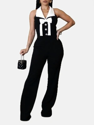 Bow Halter Lapel Backless Jumpsuits