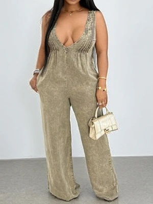 Distressed V Neck Sleeveless Denim Jumpsuits