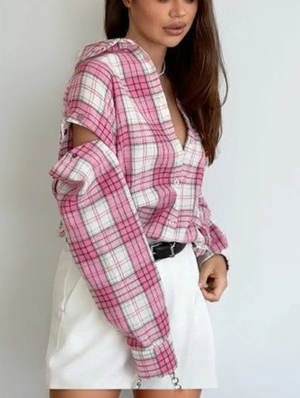 Simple Design Colorblock Plaid Lapel Blouses