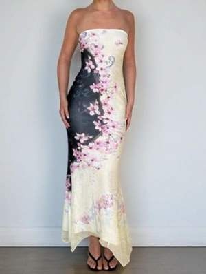 Floral Strapless Mermaid Fitted Maxi Dress