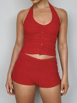 Casual Pleated Halter Backless 2pcs Pant Sets