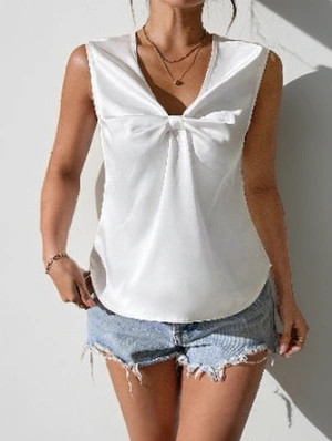Bow Sleeveless V Neck Blouses