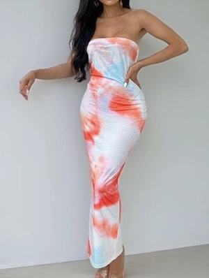 Colorblock Printed Strapless Maxi Dress