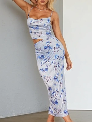 Bohemian Floral Hollow-out Sleeveless Long Dress
