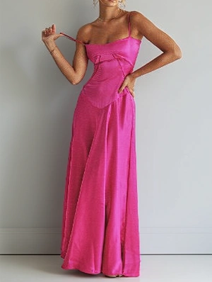 Gradient Plain Backless Lace Up Maxi Dress