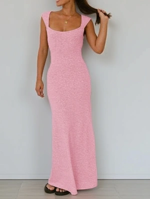 Plain Color Backless Lace Up Maxi Dress